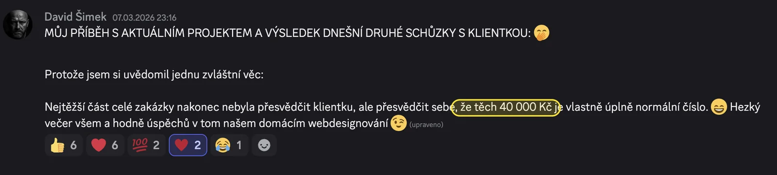 Zpráva Davida: klientka kývla na 40 000 Kč