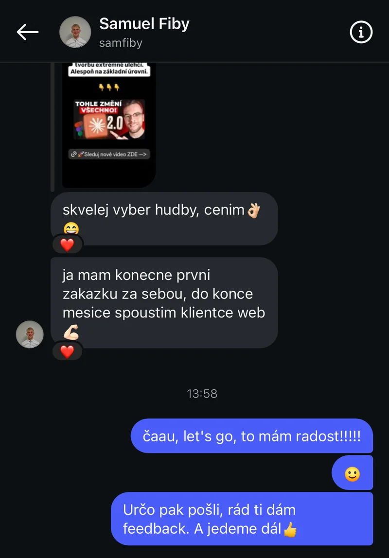 Zpráva Samuela: první zakázka je za ním, do konce měsíce spouští klientce web